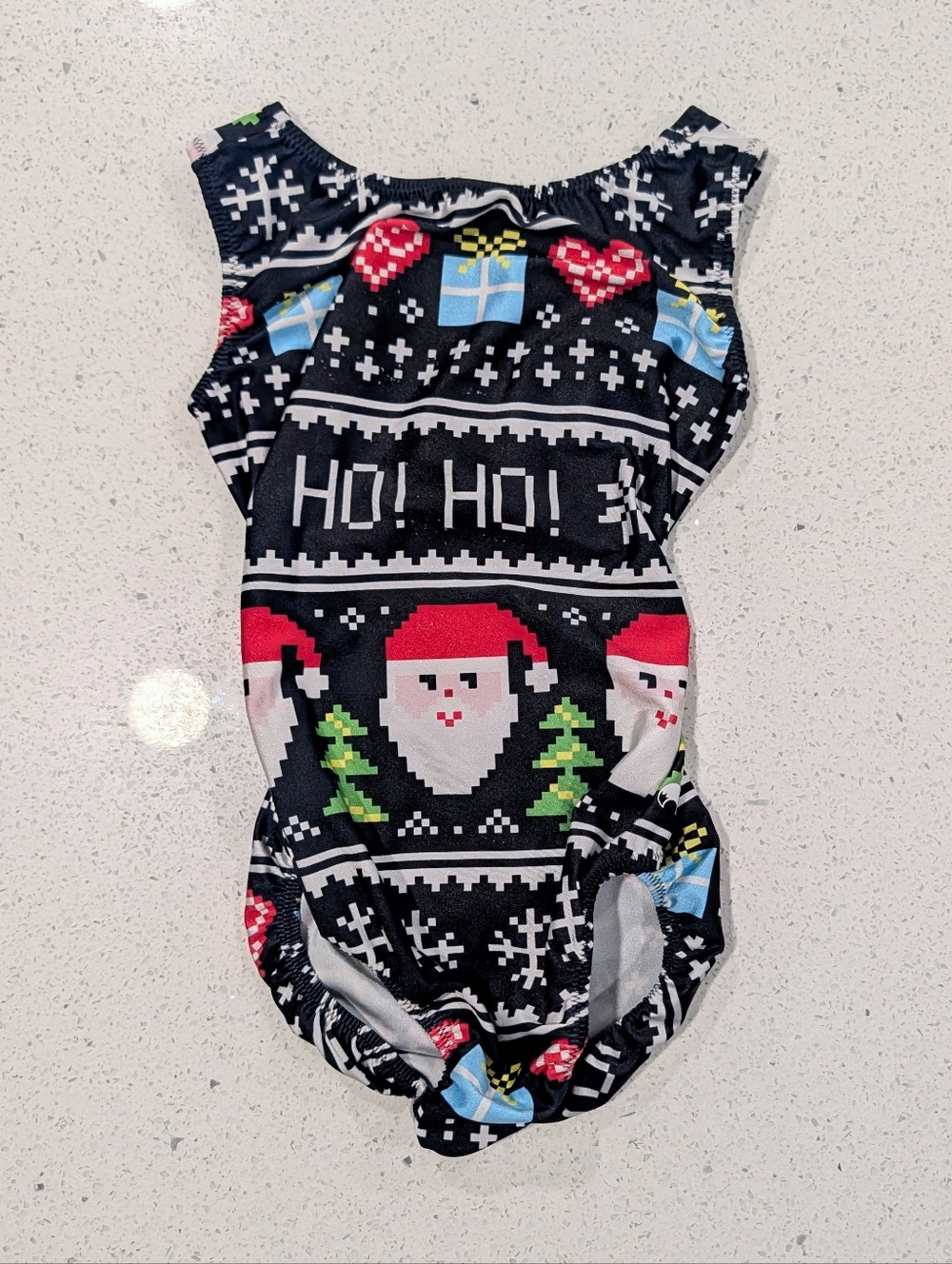 CHRISTMAS Foxy CL 12 Large Gymnastics Dance Leotard DIGITAL Art PIXELATED Santa